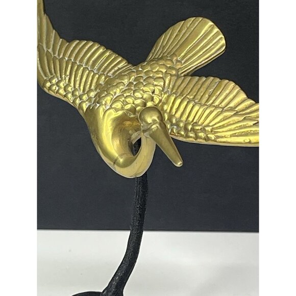 Vintage MCM Brass Flying Bird Crane or Heron On Painted Brass Stand 6.5” Tall - Picture 2 of 14